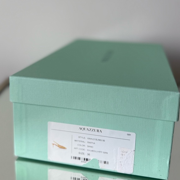 New AQUAZZURA Beige Raffia Kahlo Slingback Pumps 50 $950 - Picture 6 of 14